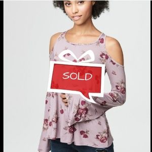 AEROPOSTALE Pink Cold Shoulder Bell Sleeve Top